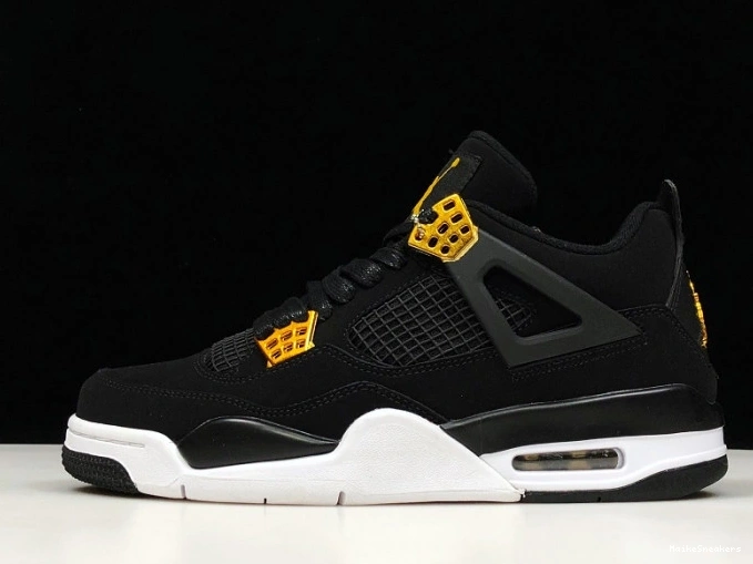 MaikeSneakers Royalty Jordan 4 Black Gold-White Air Metallic 308497-032 0818